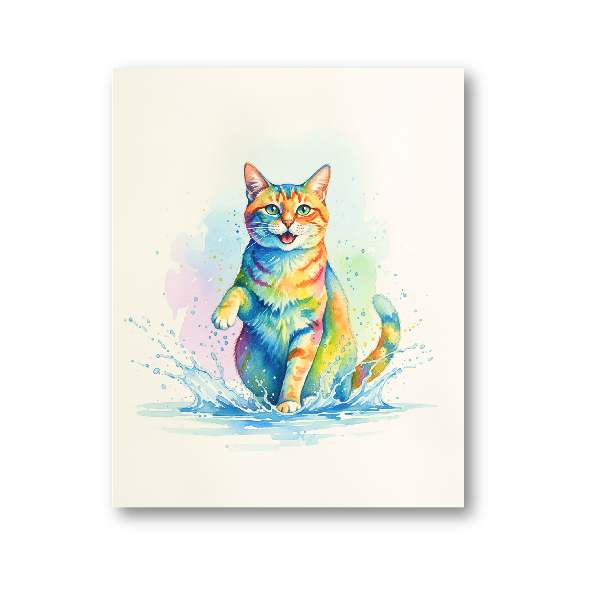22. Rainbow Watercolor Cat Wall Art  彩虹水彩貓牆飾