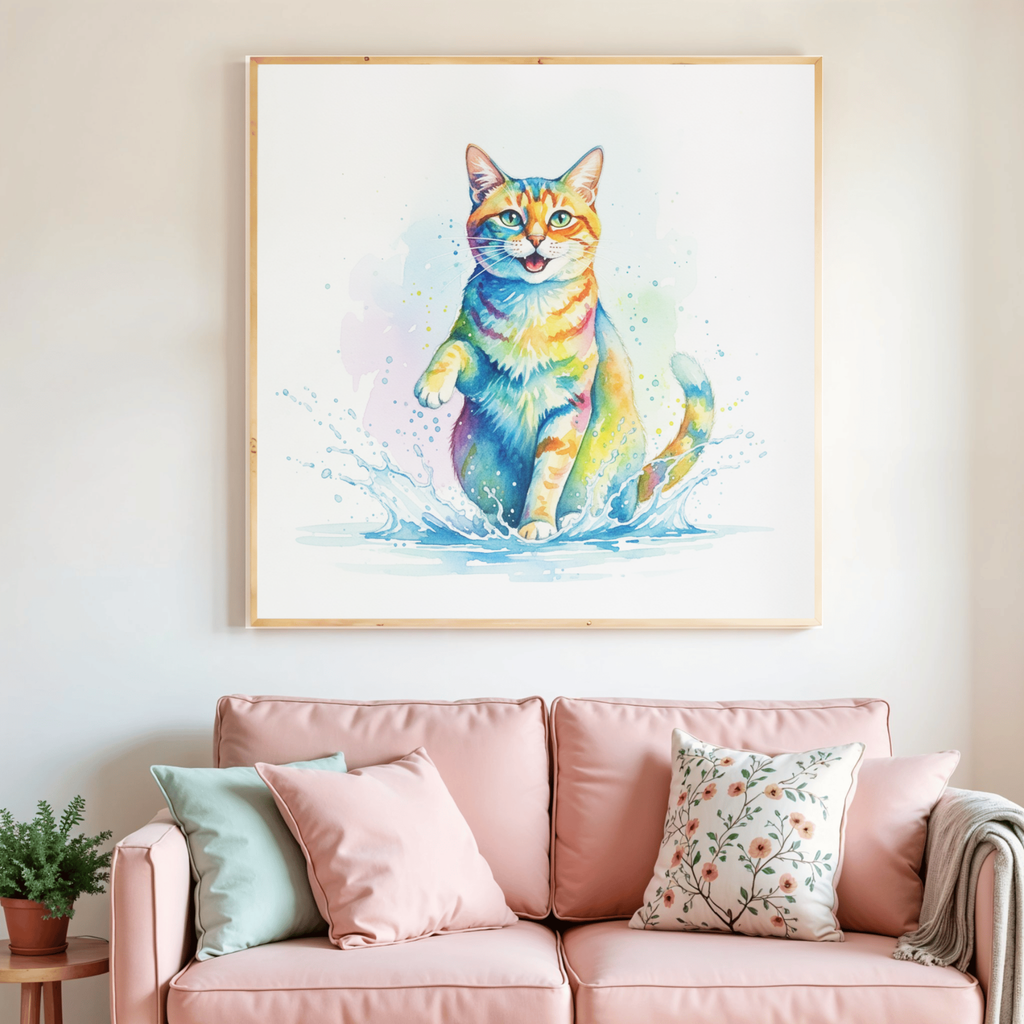 22. Rainbow Watercolor Cat Wall Art  彩虹水彩貓牆飾