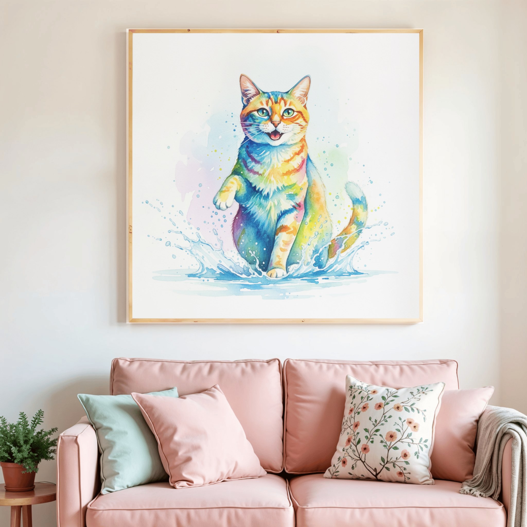 22. Rainbow Watercolor Cat Wall Art  彩虹水彩貓牆飾