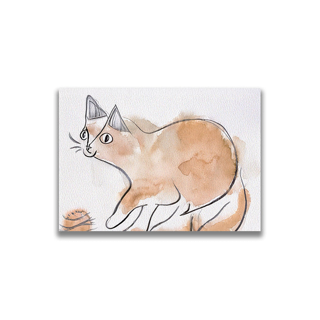 9. Whimsical Cat with Yarn Digital Art for Wall – Gentle Ink Charm 奇趣貓與毛線數位藝術掛畫 – 溫柔墨影魅力