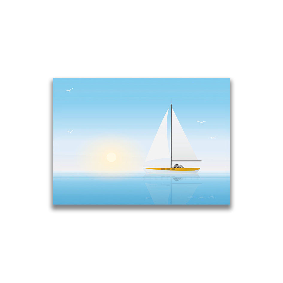 7. Sailboat Illustration – Calm Water & Sunrise Scene  帆船插畫 – 靜謐水面與日出場景