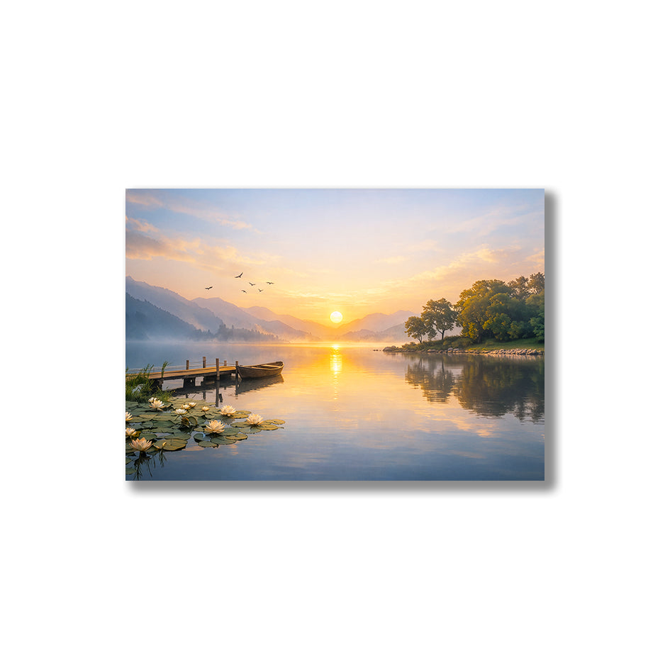 23. Serene Lakeside Sunrise Landscape Wall Art  寧靜湖畔日出風景掛畫