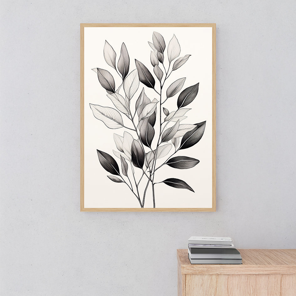 18. Minimalist Botanical Eucalyptus Line Art – Modern Black and White Wall Decor 極簡水彩尤加利線條藝術 – 現代黑白牆面裝飾