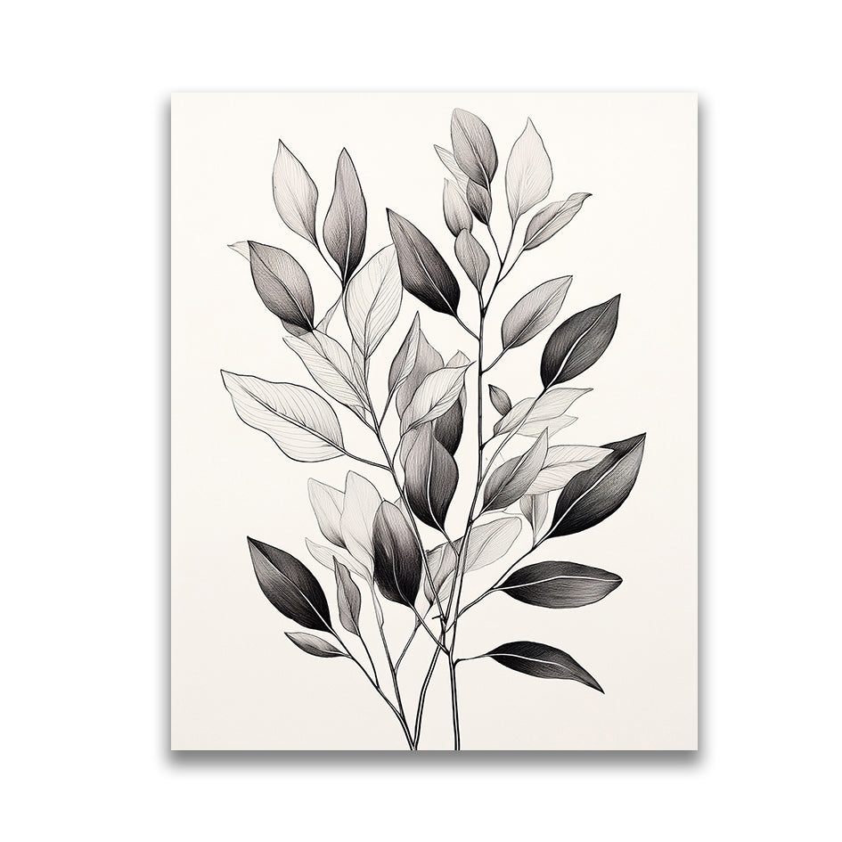 18. Minimalist Botanical Eucalyptus Line Art – Modern Black and White Wall Decor 極簡水彩尤加利線條藝術 – 現代黑白牆面裝飾