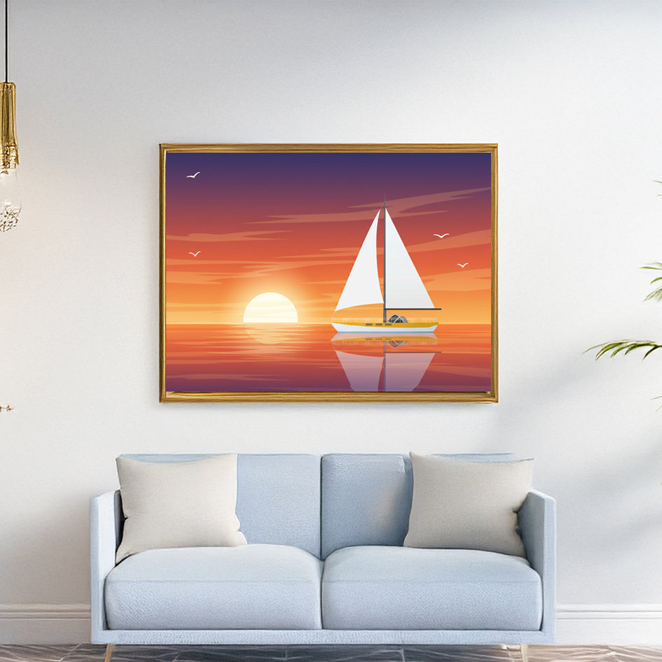 4. Sunset Sailboat Serenity 日落帆船寧靜插畫
