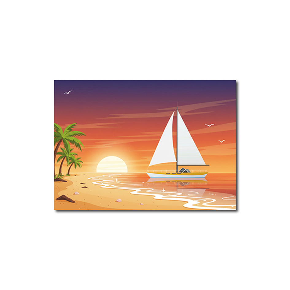 3. Sunset Beach Sailboat 日落海灘帆船插畫