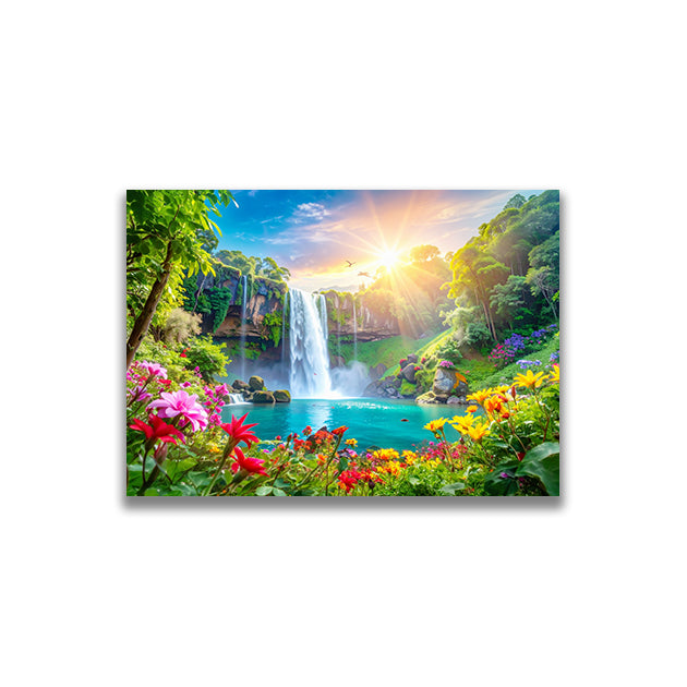 10. Tropical Waterfall Digital Art for Wall – Vibrant Nature Escape 熱帶瀑布數位藝術畫 – 繽紛自然之旅