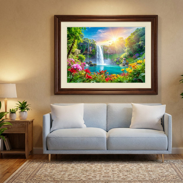 10. Tropical Waterfall Digital Art for Wall – Vibrant Nature Escape 熱帶瀑布數位藝術畫 – 繽紛自然之旅