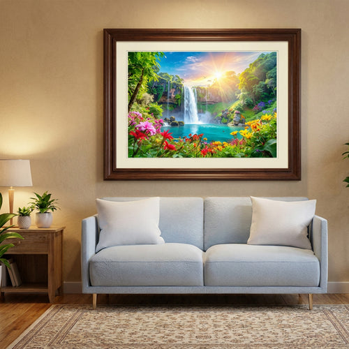 10. Tropical Waterfall Digital Art for Wall – Vibrant Nature Escape 熱帶瀑布數位藝術畫 – 繽紛自然之旅